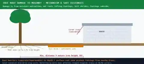 Tree root moisture extraction and safe planting distance diagram