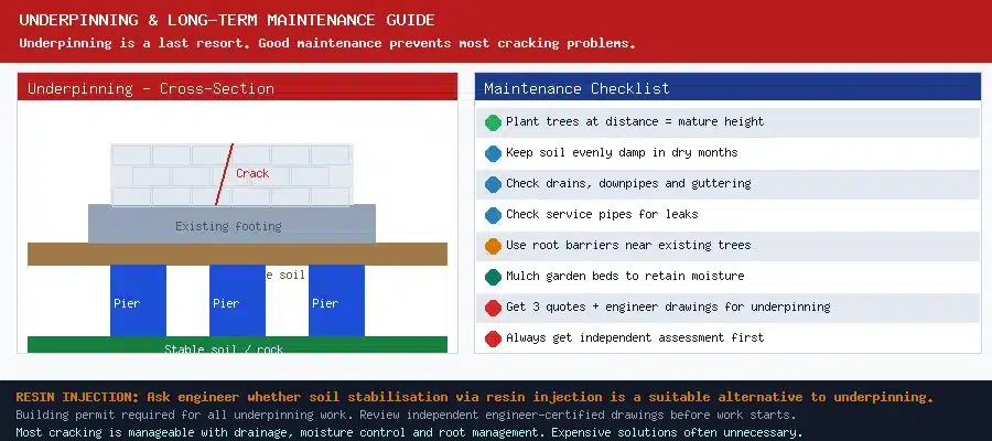 underpinning cross-section and maintenance checklist