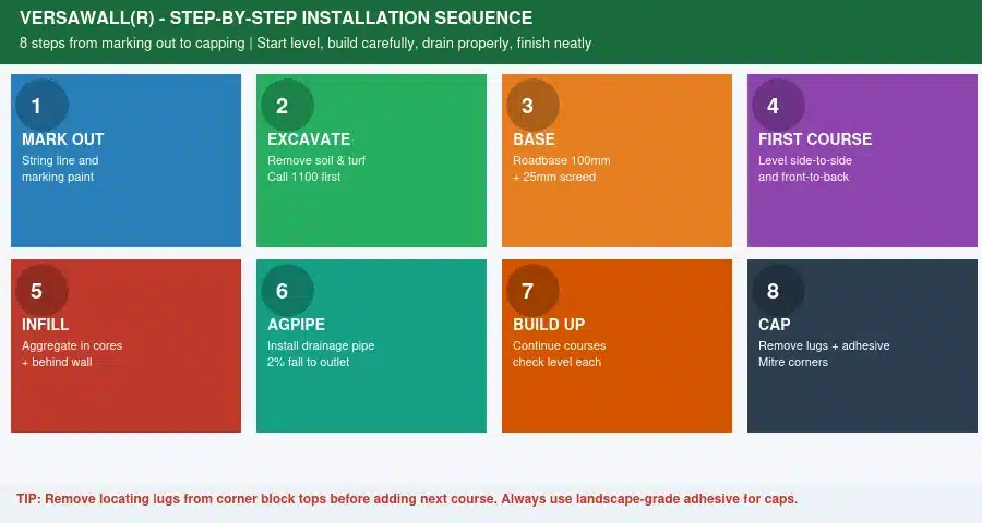 versawall 8-step installation sequence from marking out to capping